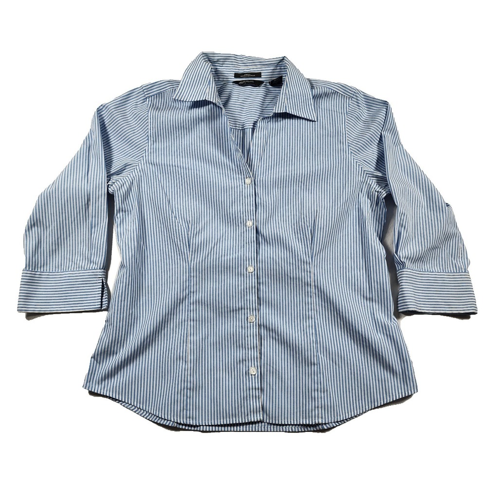 Eddie Bauer Button Shirt Womens Medium V-Neck Wrinkle Resistant Office Business